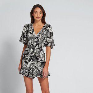 Seed Heritage Floral Palm Playsuit, Black & White, Size AU 8 / US 4